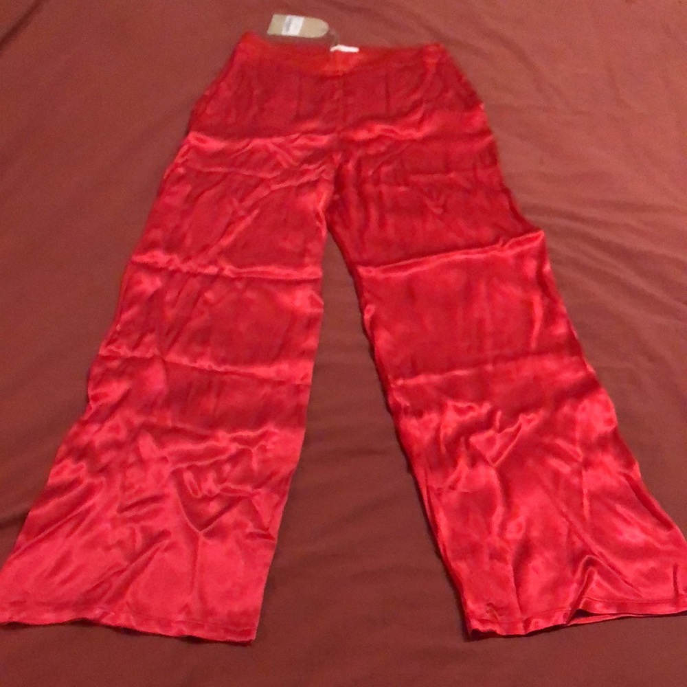 Women’s Red Satin Wide Leg Pants